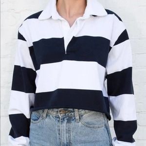 BRANDY MELVILLE Evelyn White & Navy Striped Long-Sleeve Polo